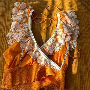 Anthropologie Women’s Embroidered Top, blouse, Orange, New with Tags, NWT, Sz S